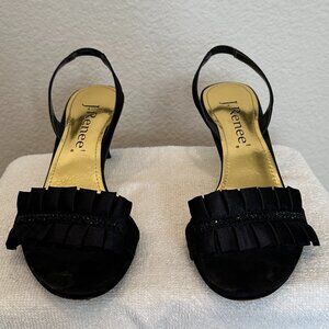 J. Renee Black Satin and Rhinestone High Heel Shoes